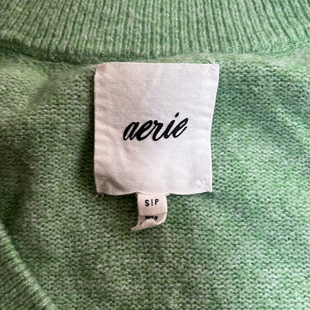 Aerie Green V-Neck Long Sleeve Sweater Pullover Oversized - Picture 3 of 7
